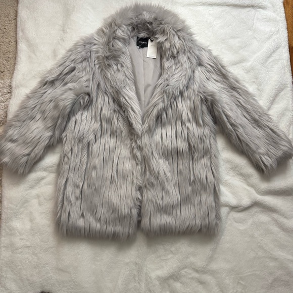 NWT Express Faux Fur Coat - Large - Silver - Grey - Picture 1 of 7